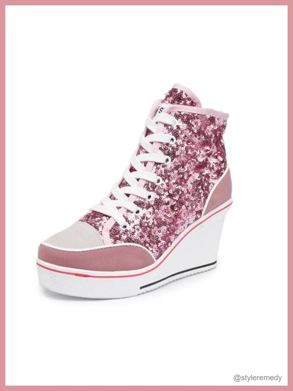 Canvas High Heeled Platform Wedge Sneakers Lace Up Walking Shoes